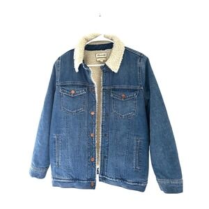Madewell Oversized Sherpa Lined Denim Jacket XS Blue Cotton Trucker Coat